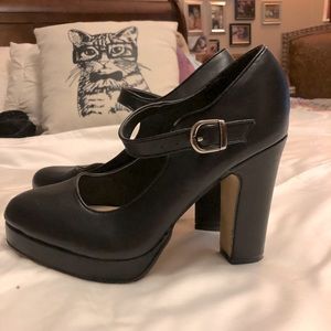 Black platform chunk heel Mary Janes